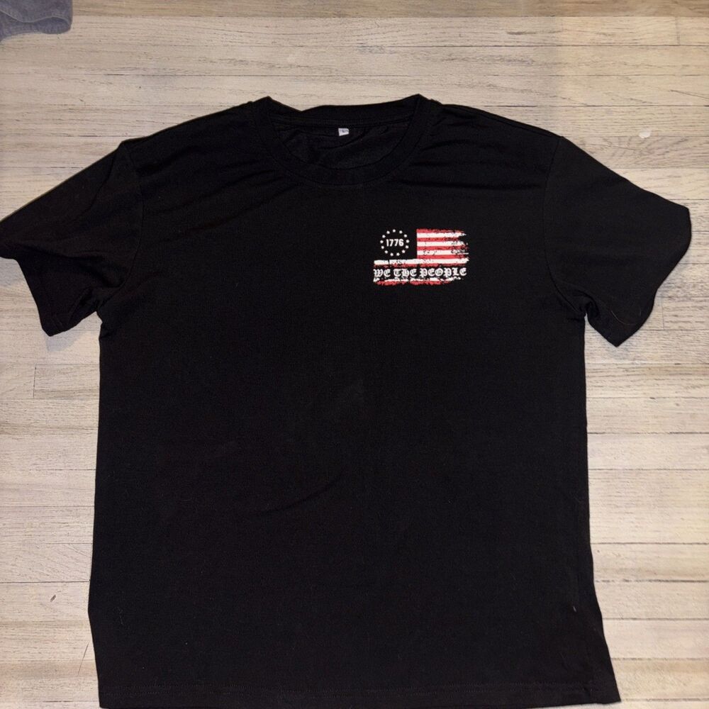 American Flag T-Shirt Independence Celebrate Size Large Black Short Sleeve Tee